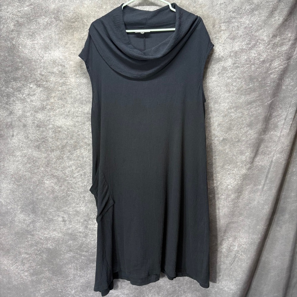 Bryn Walker Cowl Neck Draped Shift Dress Size XS Black Cotton Gauze Lagenlook
